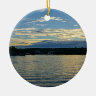 Ornement Rond En Céramique Coucher de soleil bleu du lac des Ozarks