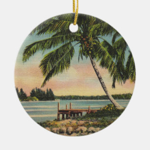 Ornement Rond En Céramique Coucher de soleil de brise tropicale vintage de co