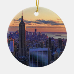Ornement Rond En Céramique Coucher de soleil sur la skyline de NYC : ESB, Ban