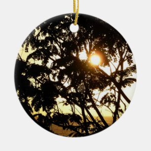 Ornement Rond En Céramique Coucher du soleil à travers les arbres I Photograp