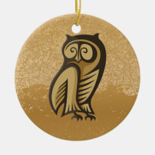 Ornement Rond En Céramique Couleur du symbole du hibou