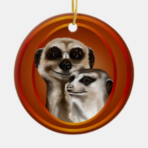 Ornement Rond En Céramique Couple-Ornements de Meerkat