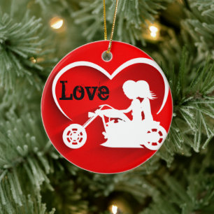 Ornement Rond En Céramique Couple personnalisé équitation moto AMOUR