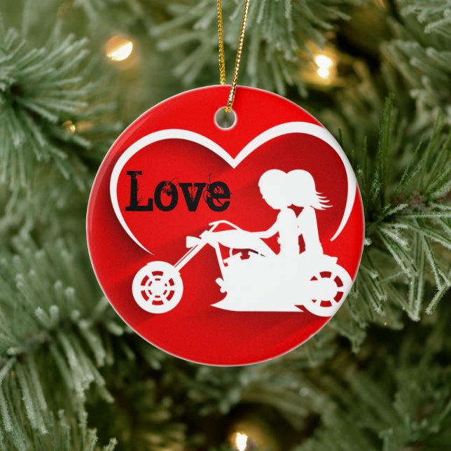 Ornement Rond En Céramique Couple personnalisé équitation moto AMOUR (Arbre)