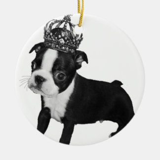 Ornement Rond En Céramique Couronne adorable de chiot de BOSTON TERRIER