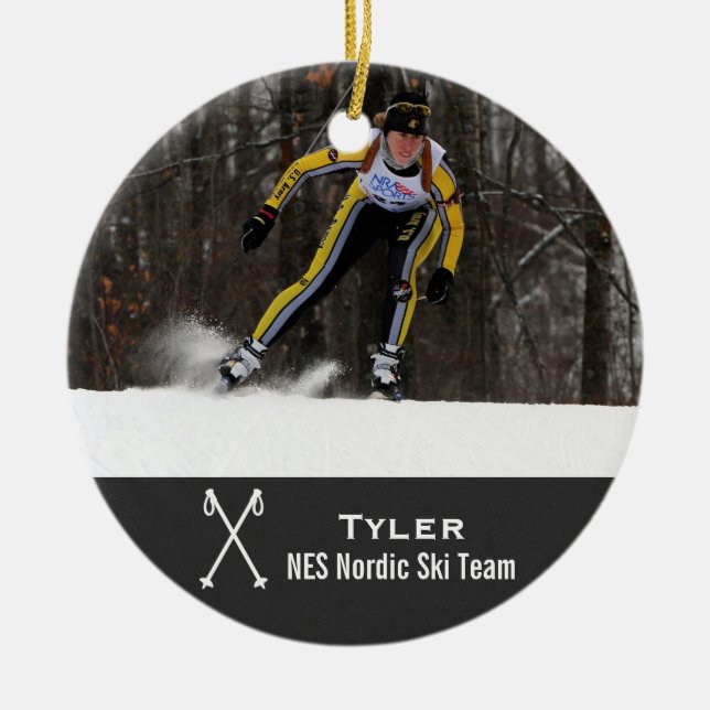 Ornement Rond En Céramique Coutume Nordic Cross Country Skiing Photo Collage (Devant)