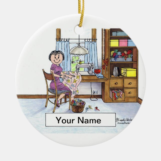 Ornement Rond En Céramique Couture, ouvrière couturière, Quilter (Devant)