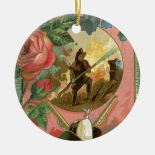 Ornement Rond En Céramique Couverture vintage des pompiers des années 1880