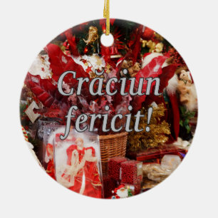 Ornement Rond En Céramique Crăciun fericit ! Joyeux Noël dans le wf roumain