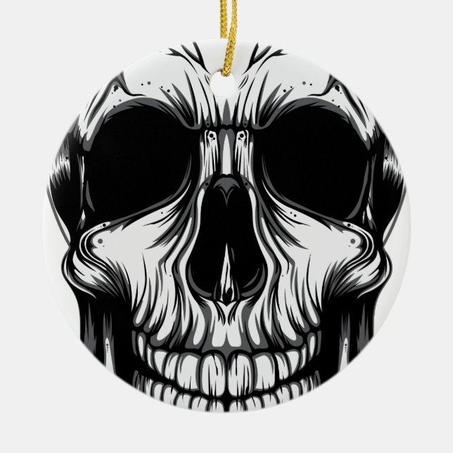 Ornement Rond En Céramique CRÂNE par LA DÉCHARGE d'ART (Devant)