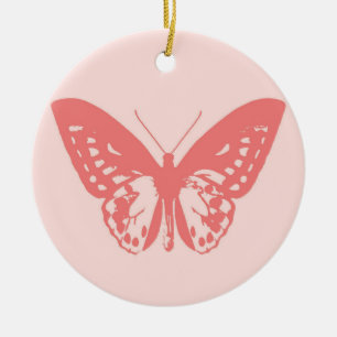 Ornement Rond En Céramique Croquis de papillon, rose corail