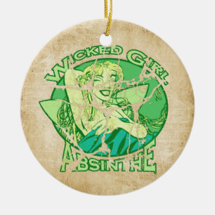 Ornement Rond En Céramique Cru mauvais d'absinthe de fille