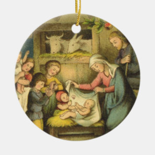 Ornement Rond En Céramique Cru/ornement de Noël nativité
