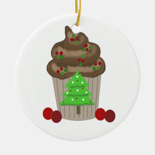 Ornement Rond En Céramique Cupcake de Noël au chocolat (Devant)