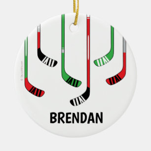 Ornement Rond En Céramique Custom Personalized Hockey Christmas Ornament