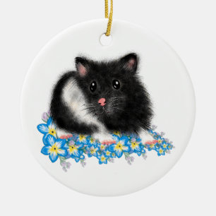 Ornement Rond En Céramique Cute Black white Syrian Hamster gifts