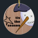 Ornement Rond En Céramique Cute Folk Art Cowboy Snowman<br><div class="desc">Numériquement d'art original créé par Deborah Miller</div>