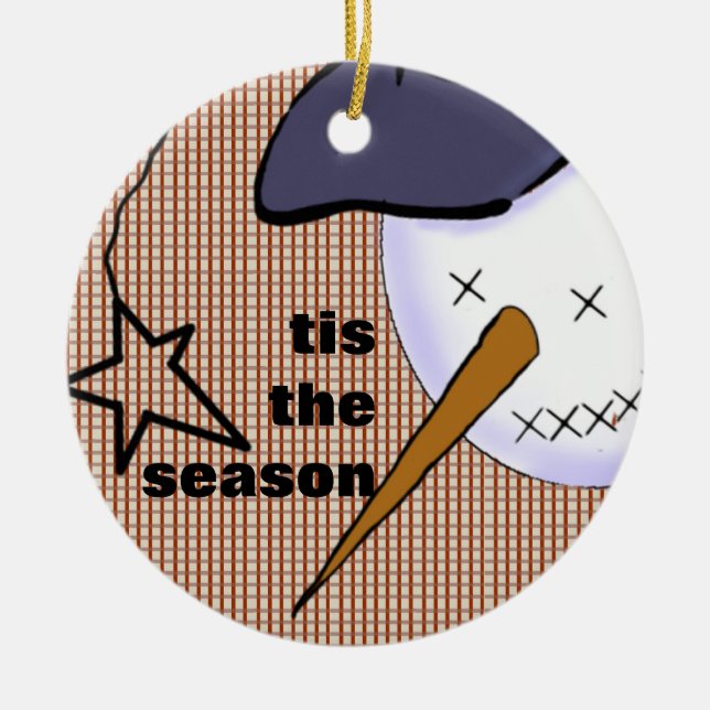 Ornement Rond En Céramique Cute Folk Art Cowboy Snowman (Devant)