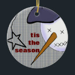 Ornement Rond En Céramique Cute Folk Art Cowboy Snowman<br><div class="desc">Numériquement d'art original créé par Deborah Miller</div>