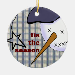 Ornement Rond En Céramique Cute Folk Art Cowboy Snowman