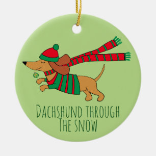 Ornement Rond En Céramique Dachshund Through the Snow Circle Ornament