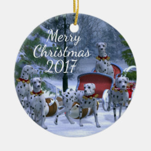 Ornement Rond En Céramique Dalmates personnalisés de Noël