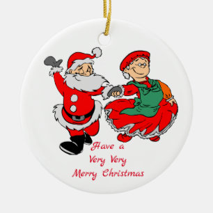 Ornement Rond En Céramique Danser M. et Mme Père Noël Très Joyeux Noël