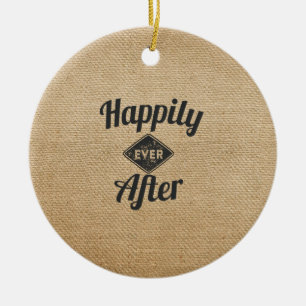 Ornement Rond En Céramique De cru toile de jute heureusement pour toujours