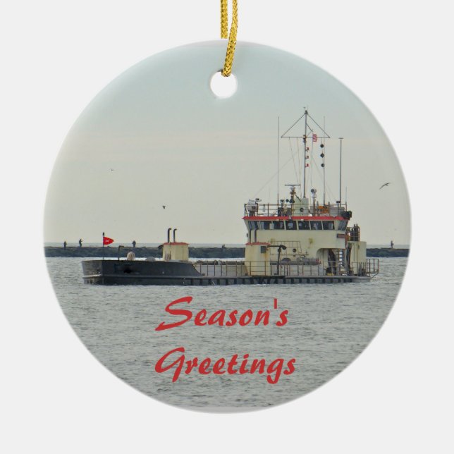 Ornement Rond En Céramique De péniche admission Season'sGreetings de Barnegat (Devant)