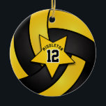 Ornement Rond En Céramique 🏐 de volley-ball Jaune et Black Star<br><div class="desc">Volleyball Sport Joueur ornement de Noël prêt pour vous à personnaliser. Faites un merveilleux cadeau personnalisé pour votre joueur de volley, entraîneur, ventilateur, etc... ⭐ Ce Produit est 100% Personnalisable. *****Cliquez sur le BOUTON PERSONNALISER pour ajouter, supprimer, déplacer, redimensionner, modifier, tourner, etc... n'importe quel graphique ou texte. 99% de mes...</div>