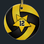 Ornement Rond En Céramique 🏐 de volley-ball Jaune et Black Star<br><div class="desc">Volleyball Sport Joueur ornement de Noël prêt pour vous à personnaliser. Faites un merveilleux cadeau personnalisé pour votre joueur de volley, entraîneur, ventilateur, etc... ⭐ Ce Produit est 100% Personnalisable. *****Cliquez sur le BOUTON PERSONNALISER pour ajouter, supprimer, déplacer, redimensionner, modifier, tourner, etc... n'importe quel graphique ou texte. 99% de mes...</div>