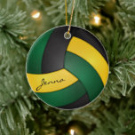 Ornement Rond En Céramique 🏐 de volley-ball vert, jaune or et noir<br><div class="desc">Volleyball Sport Joueur ornement de Noël prêt pour vous à personnaliser. Faites un merveilleux cadeau personnalisé pour votre joueur de volley-ball, entraîneur, ventilateur, etc... REMARQUE : SEULEMENT CHANGER LES ESPACES MODÈLES NÉCESSAIRES! 😀 Si nécessaire, vous pouvez supprimer le texte et commencer à ajouter le texte et la police que vous...</div>