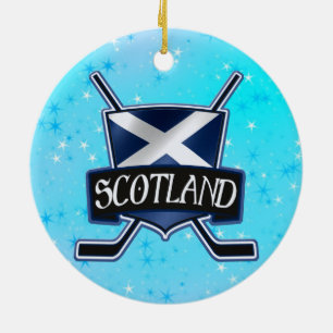 Ornement Rond En Céramique Décor de Noël Drapeau écossais de hockey sur glace