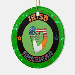 Ornement Rond En Céramique Décor de Noël Irlandais American Harp Design