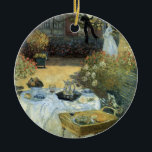 Ornement Rond En Céramique Déjeuner de Claude Monet, impressionnisme Vintage<br><div class="desc">Le Luncheon (1876) de Claude Monet est un tableau vintage de la nature aux beaux-arts de l'impressionnisme qui présente un déjeuner pique-nique de printemps dans le jardin avec thé de l'après-midi. Un enfant joue tranquillement sur le sol avec des jouets. À propos de l'artiste : Claude Monet (1840-1926) est un...</div>