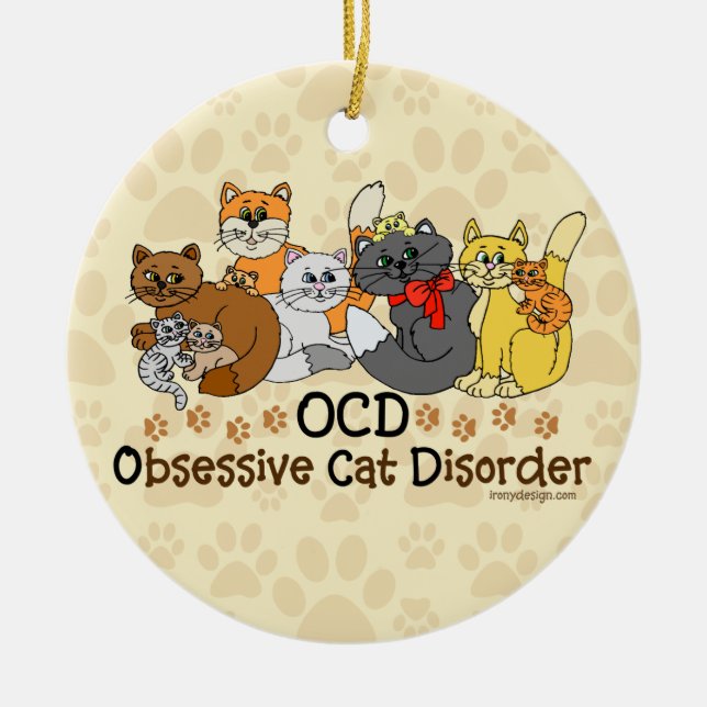 Ornement Rond En Céramique Désordre obsédant de chat d'OCD (Devant)