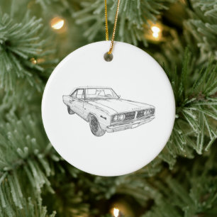 Ornement Rond En Céramique Dessin de voiture musculaire Dodge Coronet Mopar 1