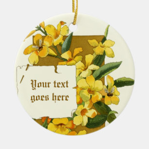 Ornement Rond En Céramique Dessin vintage de l'ornement jasmin jaune