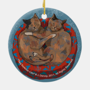 Ornement Rond En Céramique Deux chats écaille de tortue... recto-verso