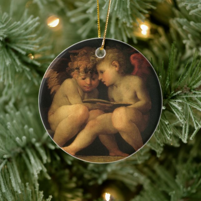 Ornement Rond En Céramique Deux chérubins lisant par Rosso Fiorentino, Anges (Arbre)