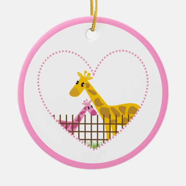 Ornement Rond En Céramique Deux jolies girafes dans un coeur pointillé Mère E (Devant)