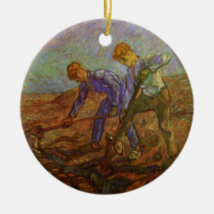 Ornement Rond En Céramique Deux paysans creusant par Vincent van Gogh