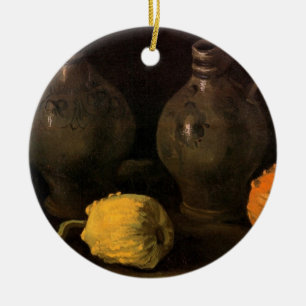 Ornement Rond En Céramique Deux pots et deux citrouilles par Vincent van Gogh