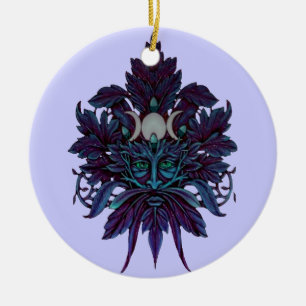 Ornement Rond En Céramique Dieu païen de Wiccan de lune de triple d'homme