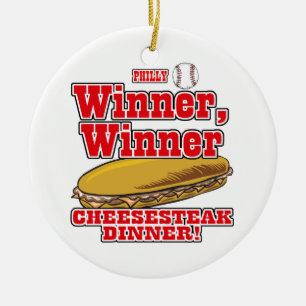 Ornement Rond En Céramique Dîner Philly Baseball Gagnant Gagnant Cheesesteak