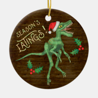 Ornement Rond En Céramique Dinosaure drôle Eatings de Velociraptor de Noël
