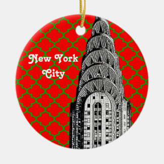 Ornement Rond En Céramique Dôme du Chrysler Building NYC Rouge Vert Quatrefeu
