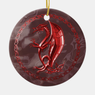Ornement Rond En Céramique Dragon celtique rouge