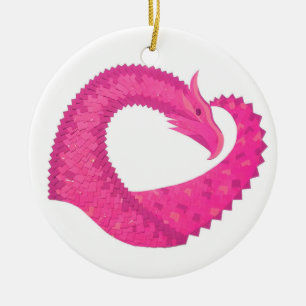 Ornement Rond En Céramique Dragon de coeur rose chaud sur blanc