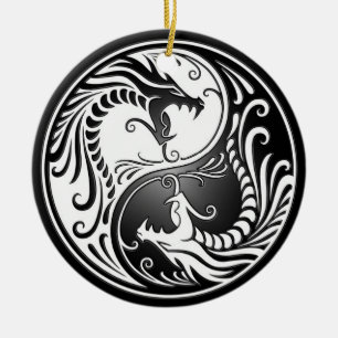 Ornement Rond En Céramique Dragons de Yin Yang